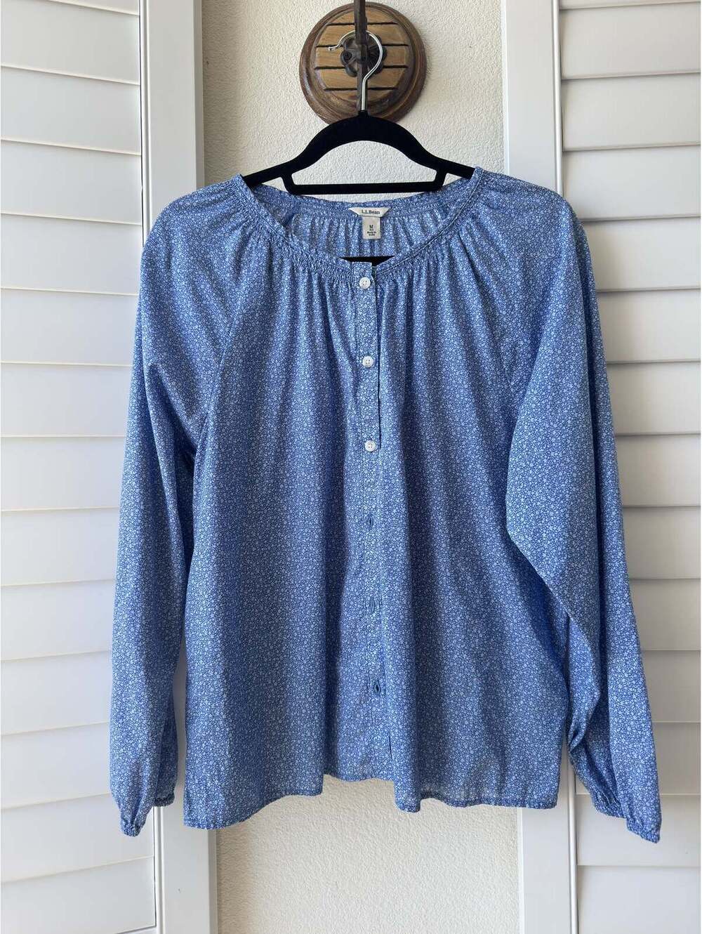 L.L.Bean Blue Ditsy Floral Cotton Blouse - Size M
